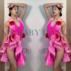 Latin Dance Competition Dress Women Tassel Flower Costume Adult Rumba Performance Dress Prom Party Pink Black Dress DNV19183