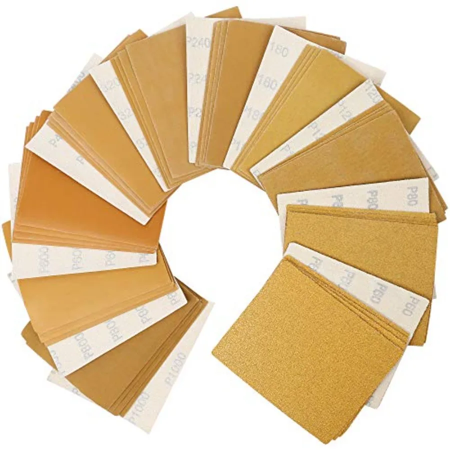 

1/4 Sheet Sandpaper for Palm Sander, 50PCS 60-1000 Grit Hook and Loop Sanding Sheets Assortment, Sand Paper for Car and Wood, 5