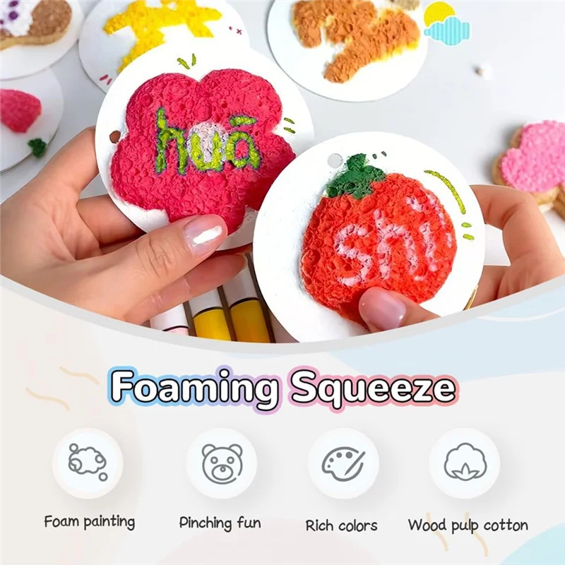 ABKU-ورق نسيج رغوي سحري مع 6 أقلام مائية، إسفنجة قماشية سحرية للرسم ثلاثي الأبعاد للأكريليك أ