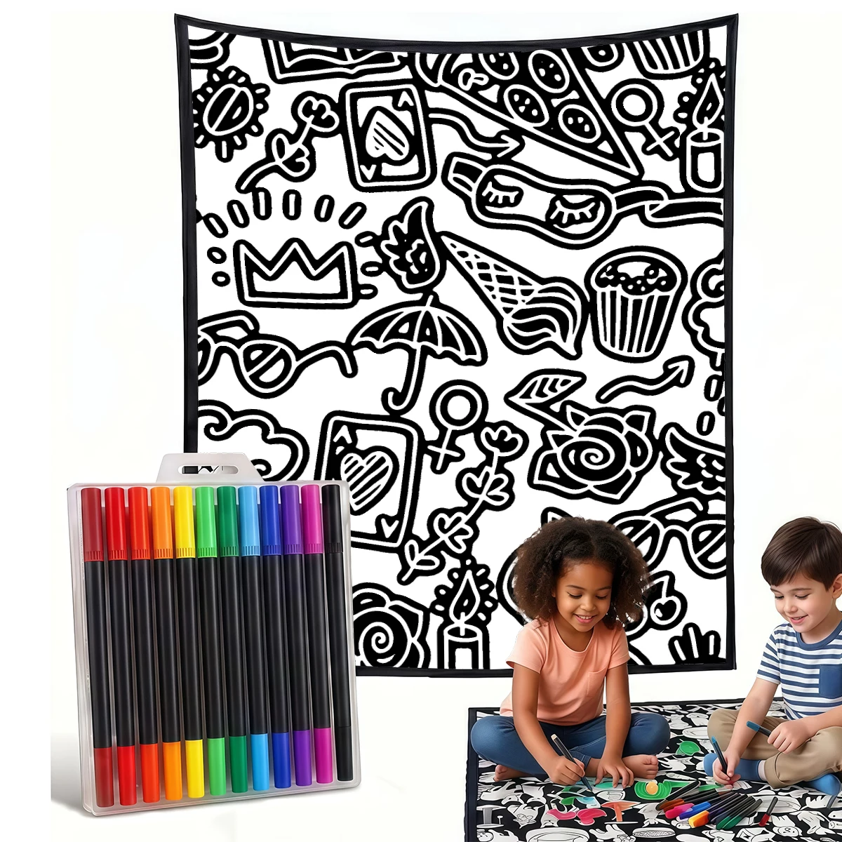Black Toy Dream DIY Cozy Coloring Blankets -24 Markers, Cozy Velvet Ideal For Daily Use Home Decor And Kids Spaces