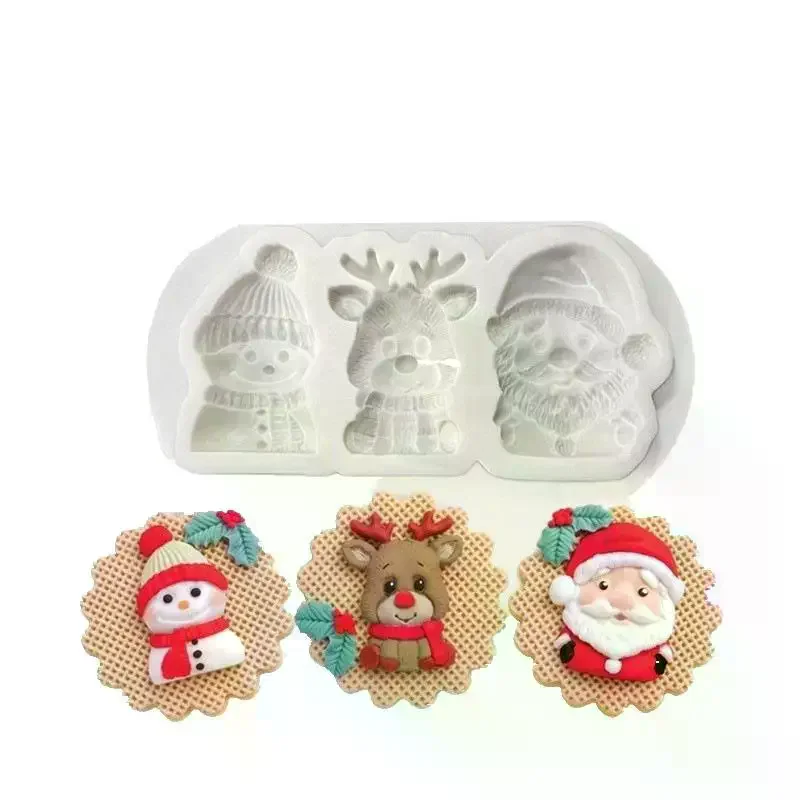 Three Santa Claus Elk Christmas Snowman Snowflake Silicone Mold Fondant Cake Dessert Chocolate Mold Decoration Tools