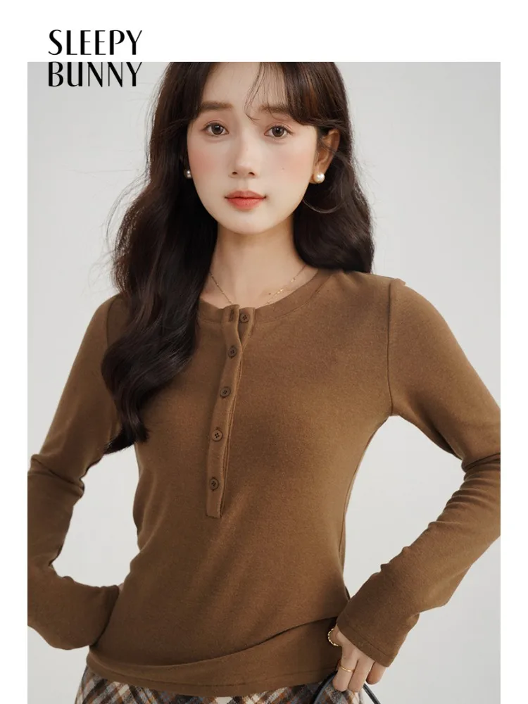 

Warm Fleece Lined T-Shirt Slim Fit Long Sleeve Top for Women Soft Elegant Basic Tee Stretch Casual Pullover for Daily Wear