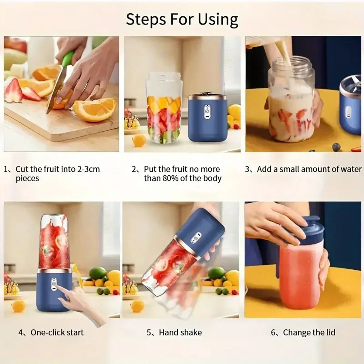 1PC- USB Rechargeable Dual-Cup Juicer - Portable Mini Blender with Lanyard, Compact & Durable, Perfect for Smoothies & Travel