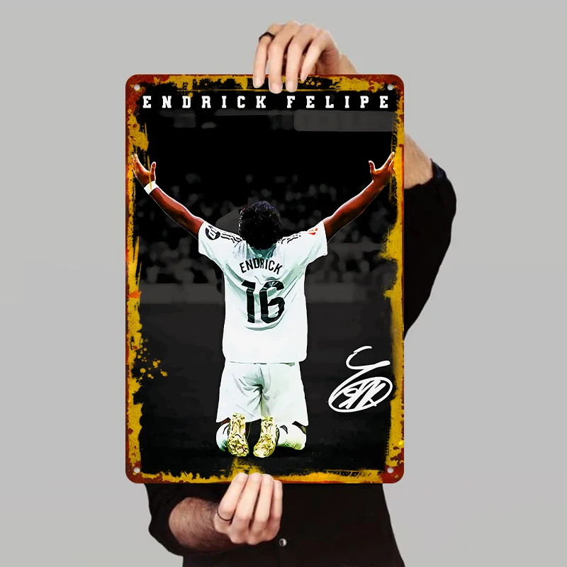 Endrick Felipe Real Madrid 16 Jersey Celebración Arte de pared de metal Decoración de fútbol para fanáticos