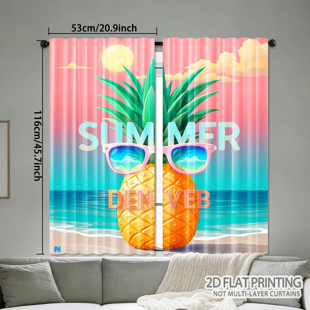 Fun Tropical Pineapple Shower Curtain Beach Summer Vibe Ocean Coastal Bathroom Decor Waterproof Waterproof Bathroom Curtain