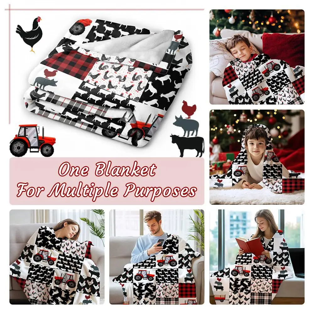 Tractor farm animals digital-printed polyester Bedroom velvet flannel soft sofa cover blanket Fleece soft sofa cover blankets