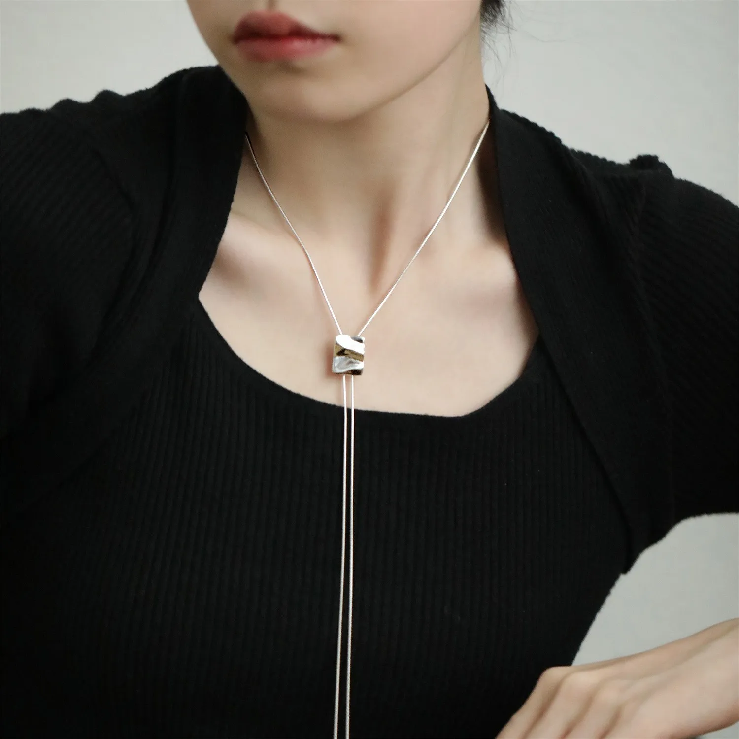 قلادة مربعة قابلة للسحب، تصميم متخصص، سلسلة سترة عصرية ومتعددة الاستخدامات، قلادة طويلة. #1