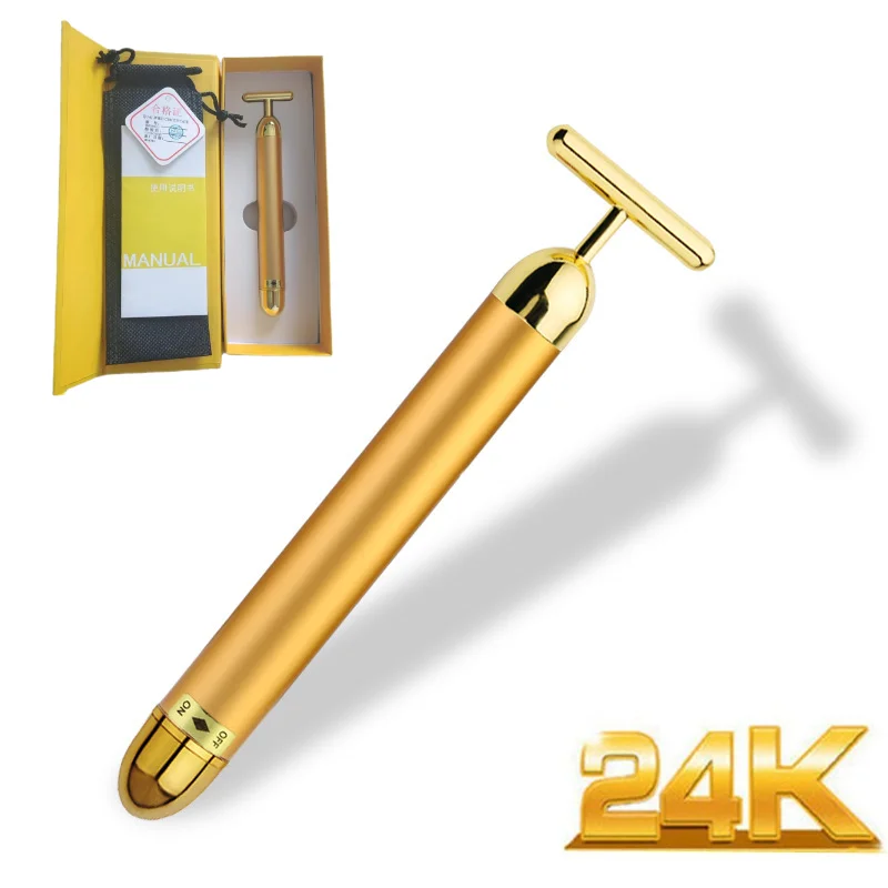 Energy 24K Gold T Beauty Bar Gesichtsroller Massagegerät T-Form Face Lift Bar Pulse Vibration Firming Face Massage Lift Tools