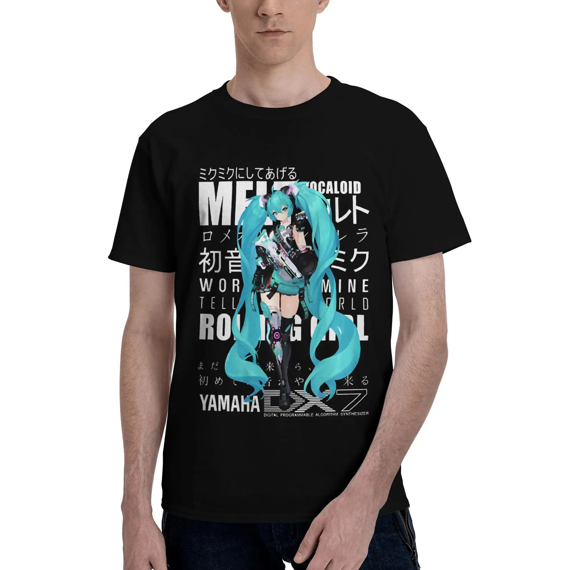 

H-Hatsunes T Shirts Men Short Sleeve Cotton T-shirt Music Girl Vocaloid Vintage Print Tees Top Novelty Tshirt Gift Idea