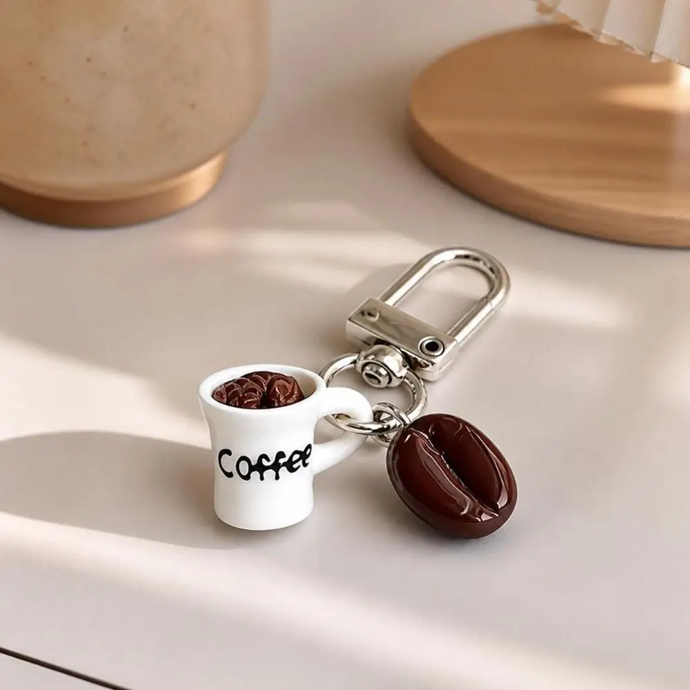 Simulation Coffee Cup Keychain Miniature Portable Coffee Beans Keychain Resin Cartoon Realistic Coffee Pendant