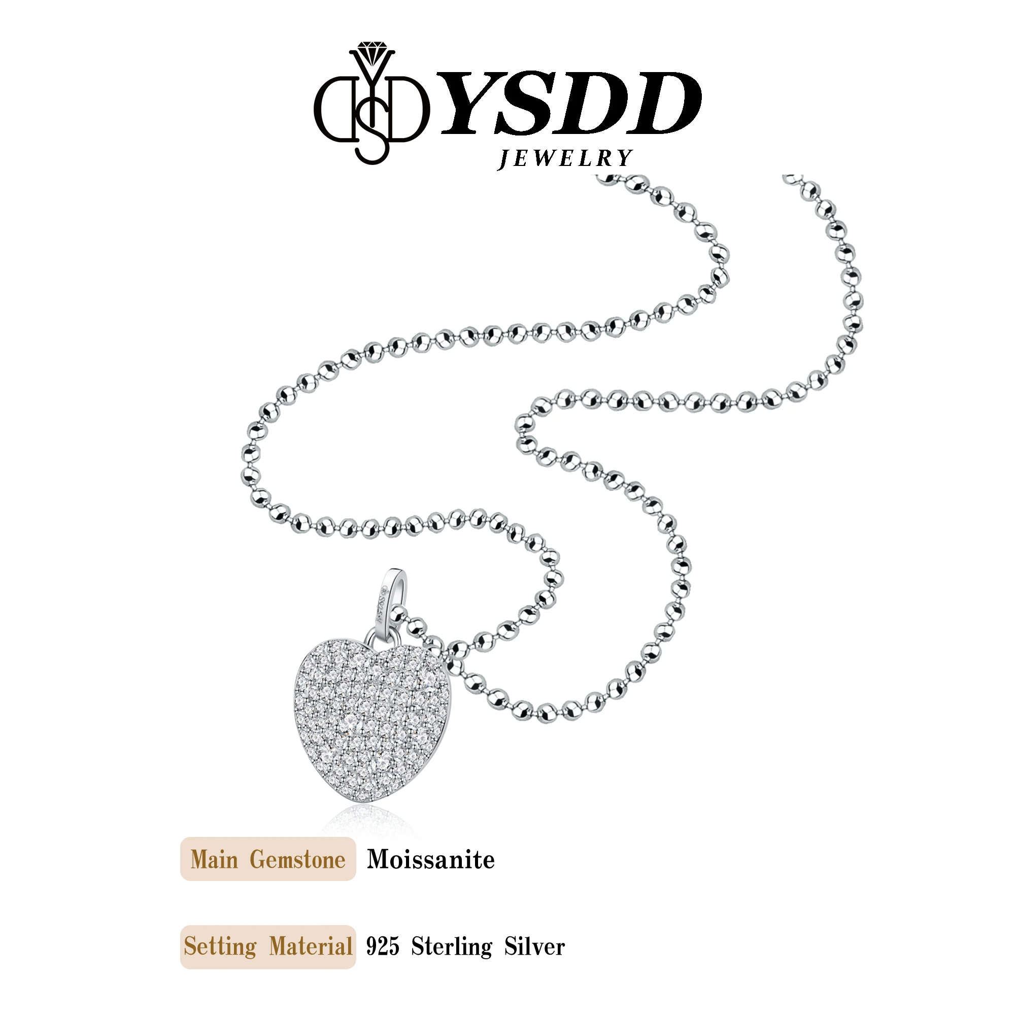 #348 YSDD Elegant 925 sterling silver full of diamonds set moissanite heart necklace for women Gift for wife, girlfriend