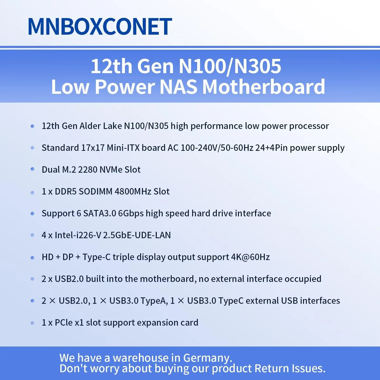 MNBOXCONET N100 NAS เมนบอร์ด DDR5 Low Power, 6 × SATA3.0 เมนบอร์ด Mini ITX, ไฟร์วอลล์บอร์ดคอมพิวเตอร์ Dual M.2 2280 NVMe