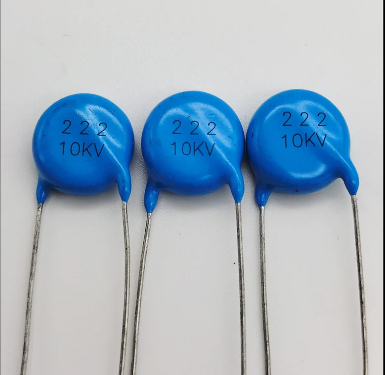 20PCS High frequency blue ceramic chip capacitor 10KV 222K2200pF  high-voltage power supply ceramic dielectric capacitor