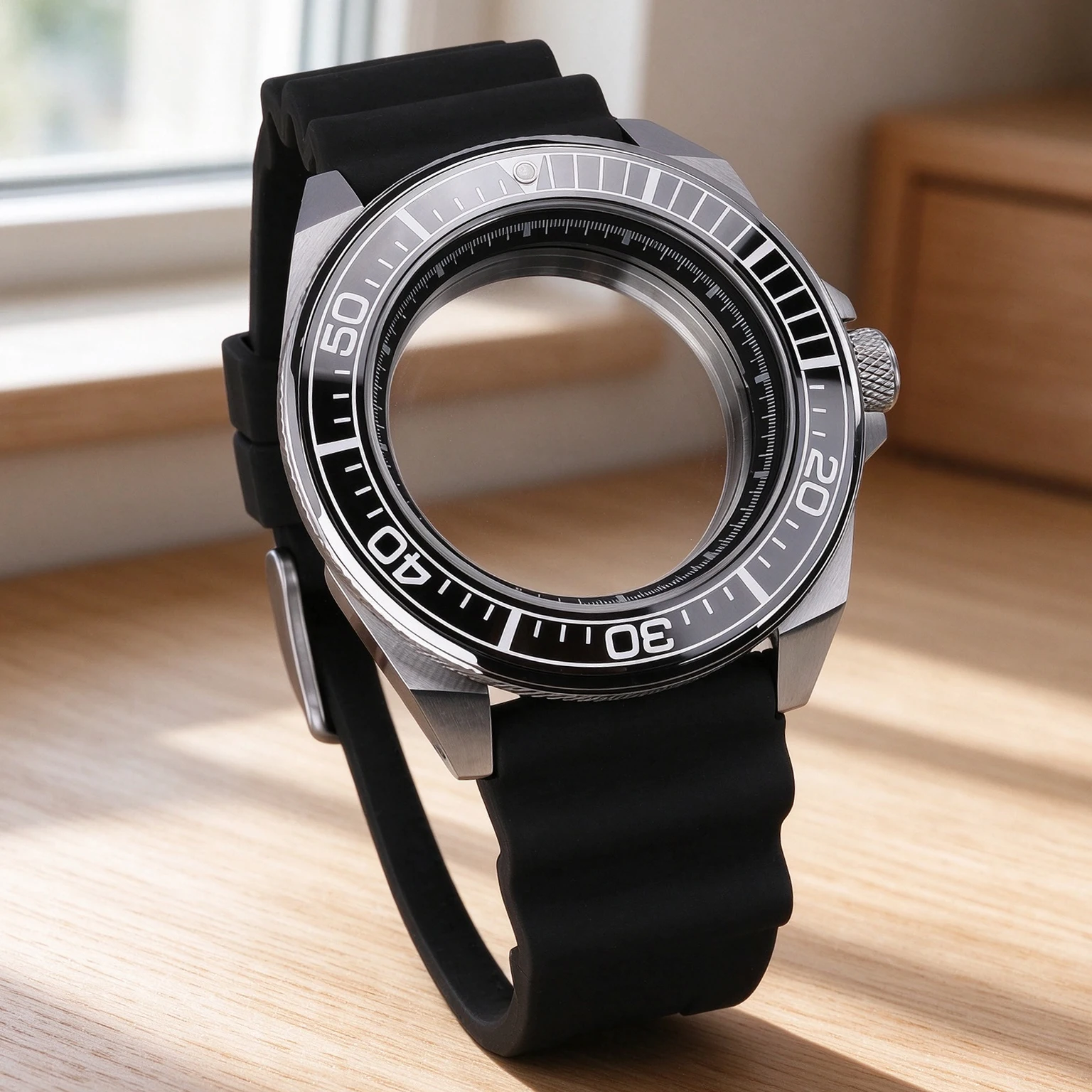 Silver 43MM Watch Case Accessories Sapphire Glass For PROSPEX King Samurai NH35 NH36 NH38 NH34 Movt 28.5mm Dial Waterproof 20ATM
