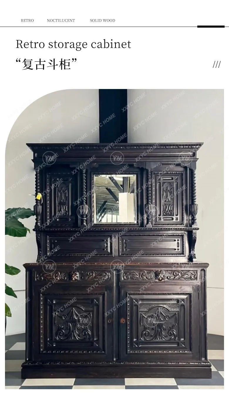 A  Medieval carved storage side cabinet, retro style storage cabinet