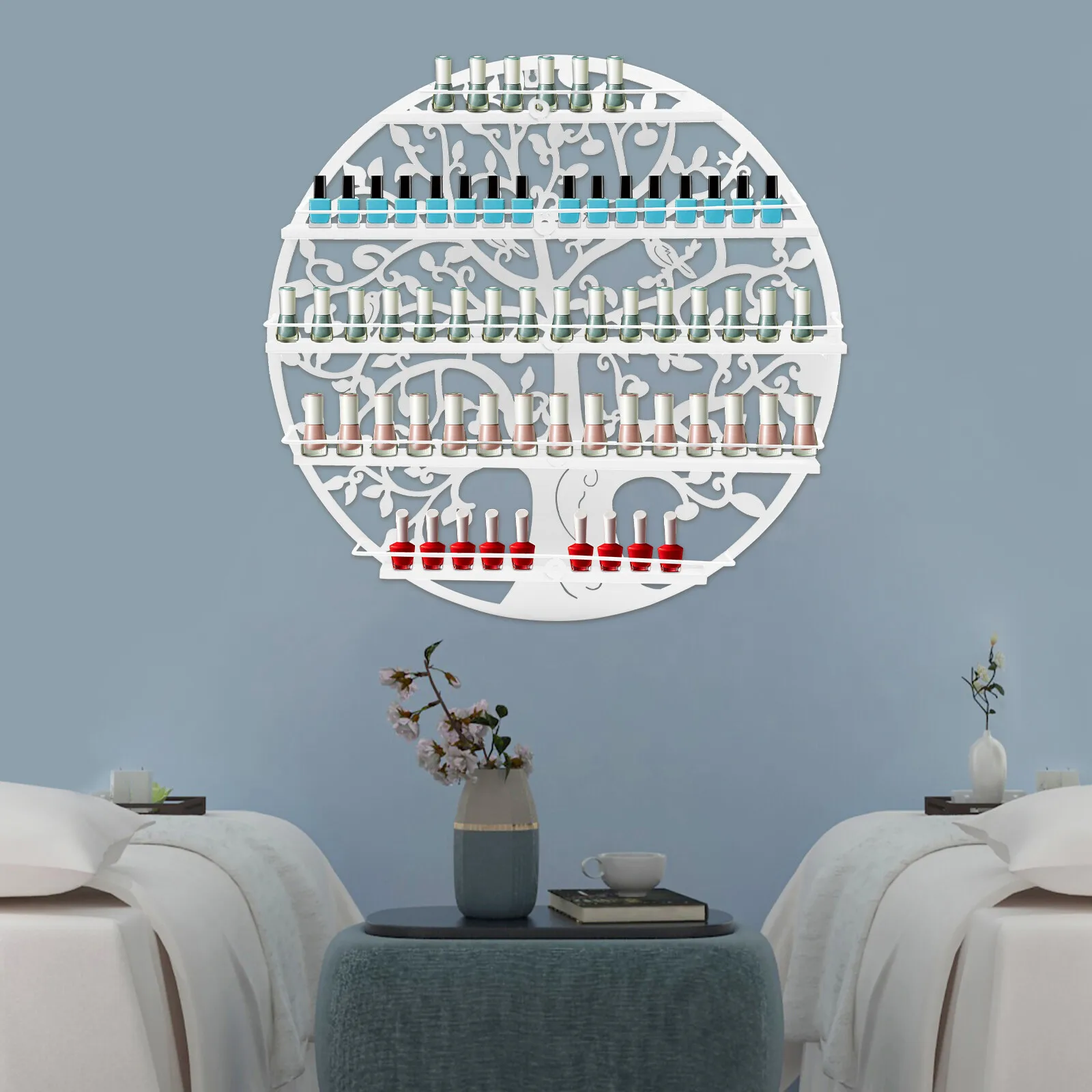 Weißes 5-Stufiges Nagellack-Displayregal Aus Edelstahl، Aufnimmt Bis 60 Nagellackflaschen، Wandmonierto + Offenes Design