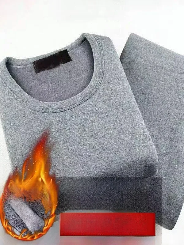 

Thickened Fleece Warmth Men's Underwear Set Affordable Autumn Winter Long Sleeve round Neck Home Comfort Wear Youth Size
