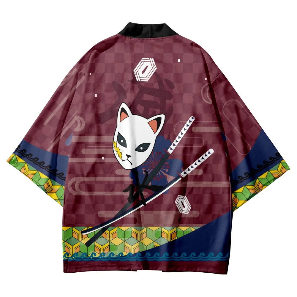 Fashion Demon Slayer Print Anime Haori Beach Yukata Japanese Samurai Kimono Harajuku Cardigan Women Men Cosplay Top