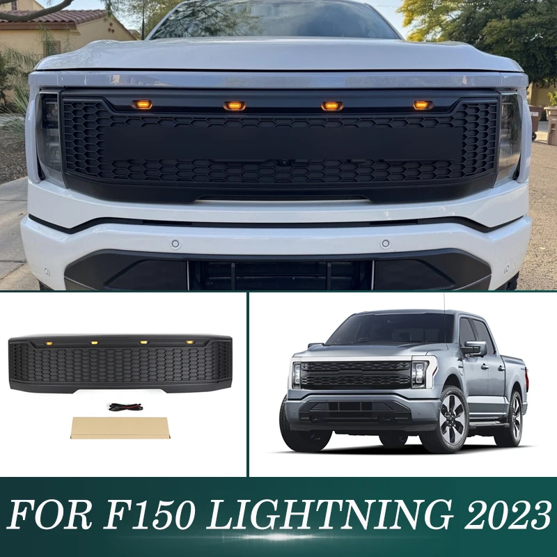 F150 Front Bumper Grille With LED Lights F-150 Raptor Auto Parts Racing Grill Fits For 2023 Ford  F-150 LIGHTNING Grill