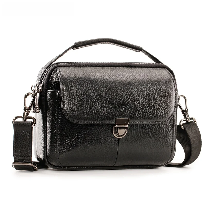 

Men's Genuine Leather Mobile Phone Bag Crossbody Horizontal Square Casual Small Handbag for Middle-Aged And ly