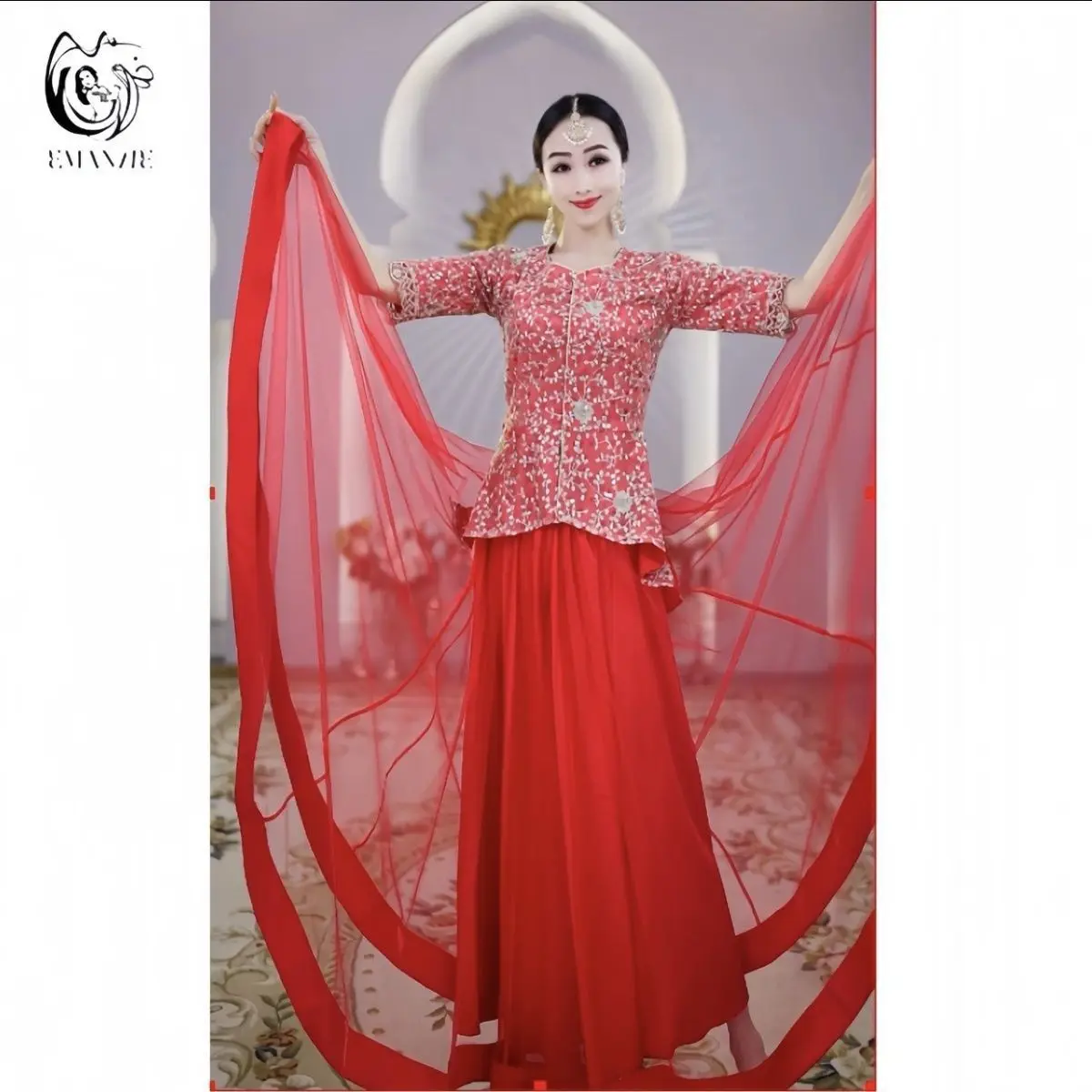 B5201 Yiman Exotic Indian Dance Dress Ethnic Style Women's Thin Xinjiang Dance 720 Degree Large Swing Skirt