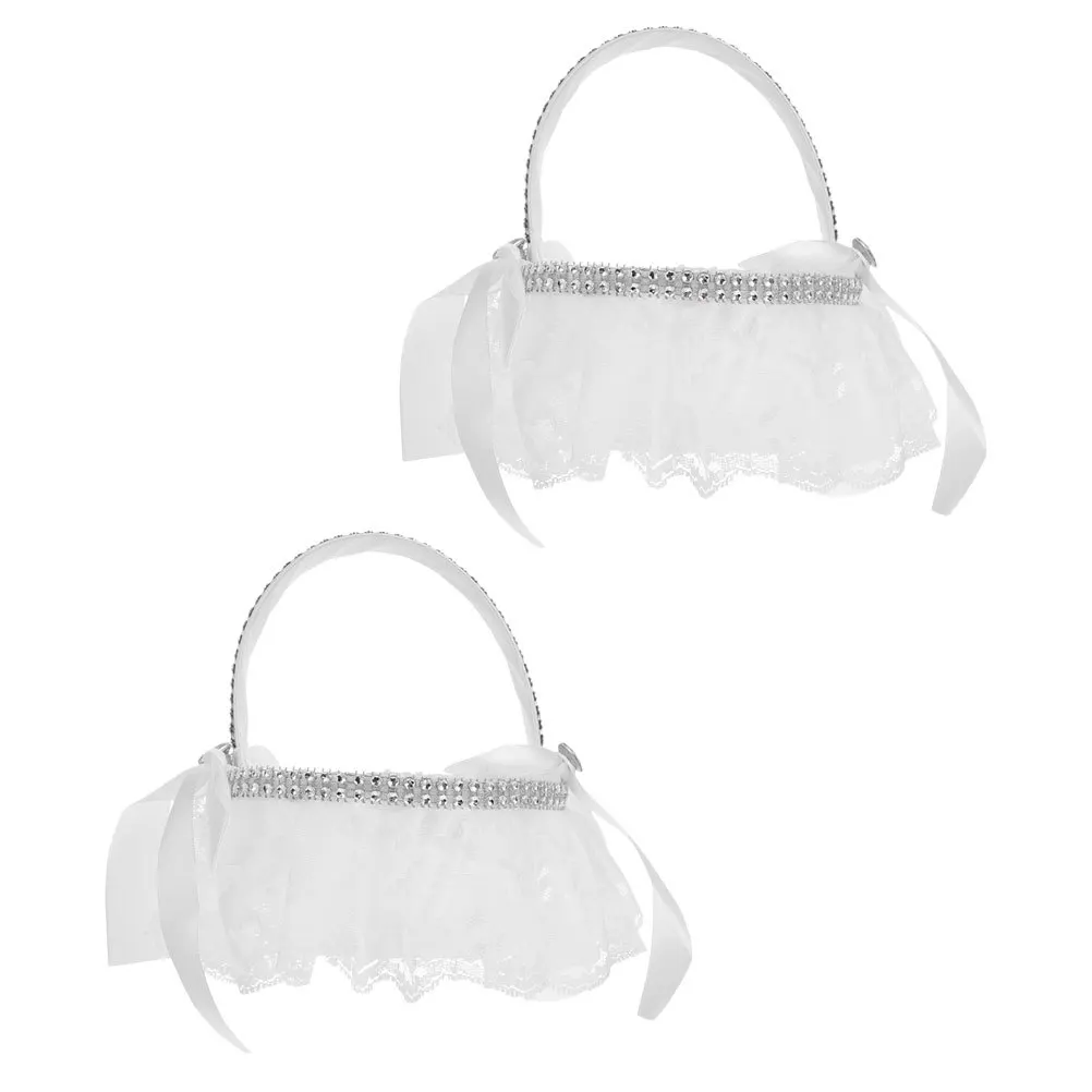 

2Pcs Butterfly Bow Flower Basket Handmade Cloth Lace Wedding Flower Basket Elegant Wedding Decoration Petal Candy Holder
