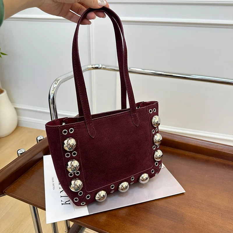 

2025 Studded Eyelet Tote Bag, Edgy Top Handle Purse for Women, Statement Shoulder Crossbody, Bold Day to Night Bag, Textured