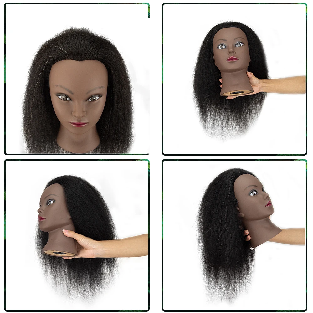 Afro หัวหุ่นสำหรับ Braiding Maniquí ตุ๊กตาผมจริงการฝึกอบรมช่างทำผมชุดธรรมชาติผู้หญิง Hairdressing ชุดวิกผม