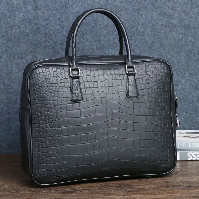 New Style Fashion Crocodile Belly Pattern Large Handbag Computer File Bag Men's Genuine Briefcase Messenger Bag Leather Man Bags