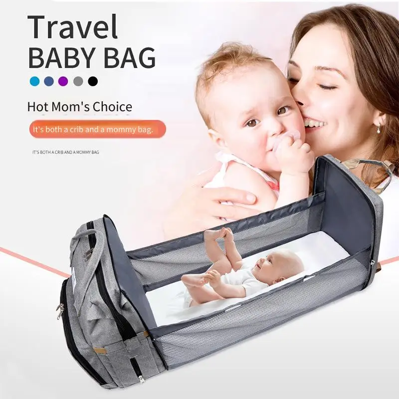 

New Portable Folding Bed for Mothers and Babies Large Capacity Multifunctional Backpack for Mothers Diaper Bags Urban Minimalism