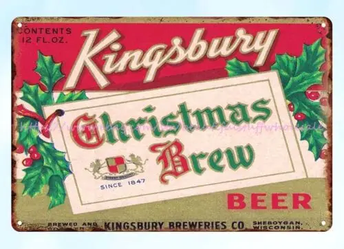 1930s Kingsbury Christmas Brew Beer Breweries Sheboygan WI tin sign decor design