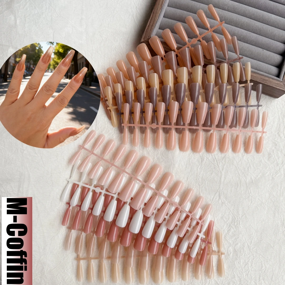 120/240pcs Fake Nails, Press On Nails With Simple Design, False Nails For Women Girls Daily Wear（Medium Coffin）