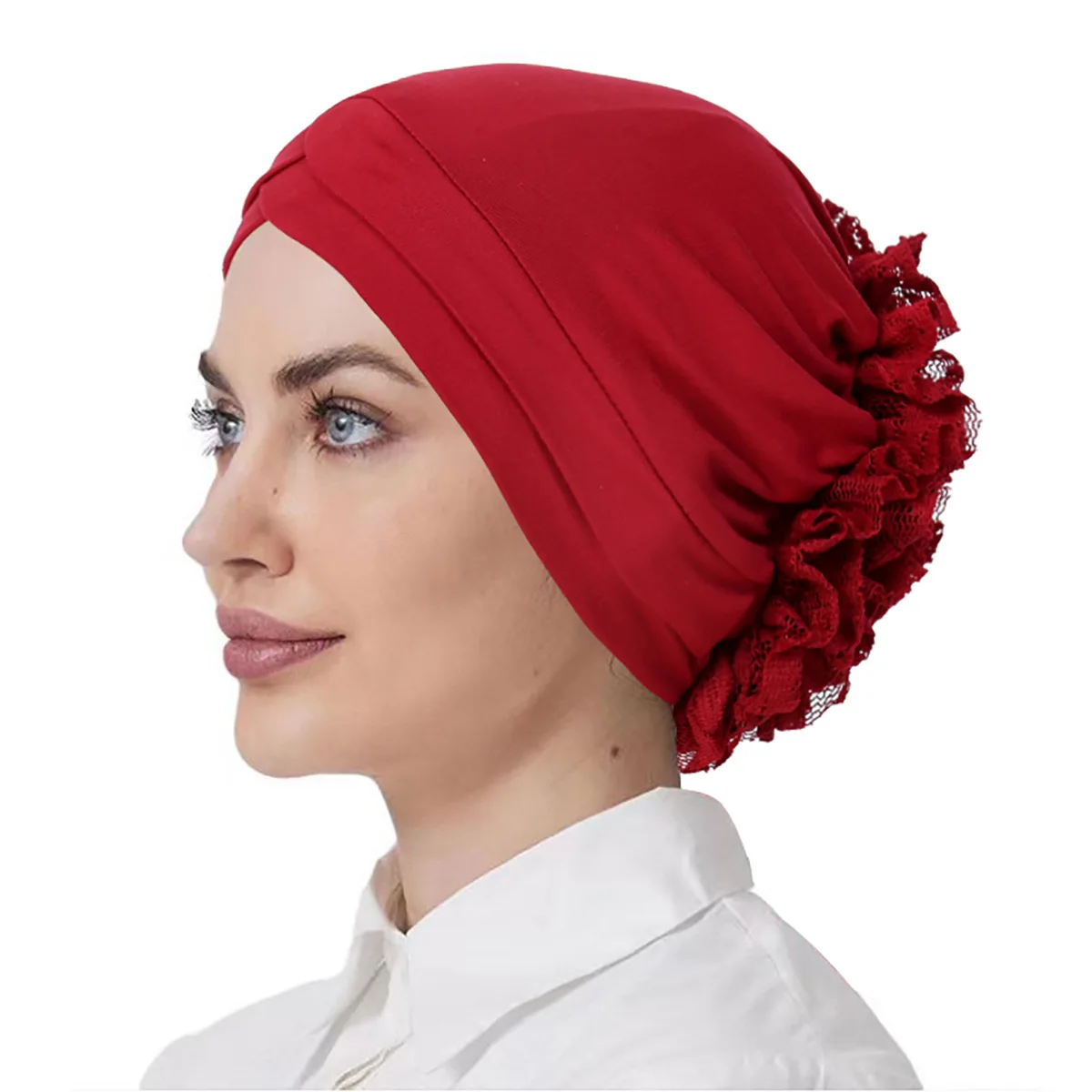 Bufanda interior de flores para Mujer musulmana, gorro de quimio, Hijab cruzado para la frente, pañuelo para la cabeza para pérdida de cabello, 2024