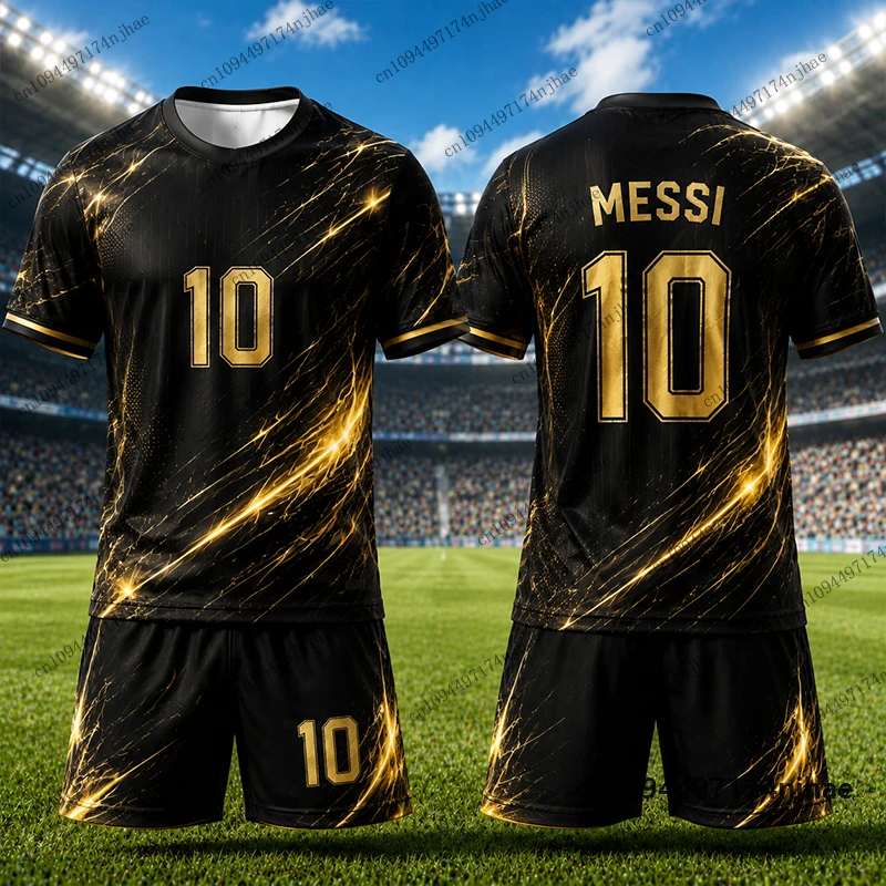 Kinder-Trainingsanzug, Argentinien-Fanartikel, Messi Nr. 10, T-Shirt mit Aufdruck + Shorts, Fußballtrikot-Set, Sportbekleidung für Kinder/Erwachsene, zweiteiliges Outfit. – Detail 6
