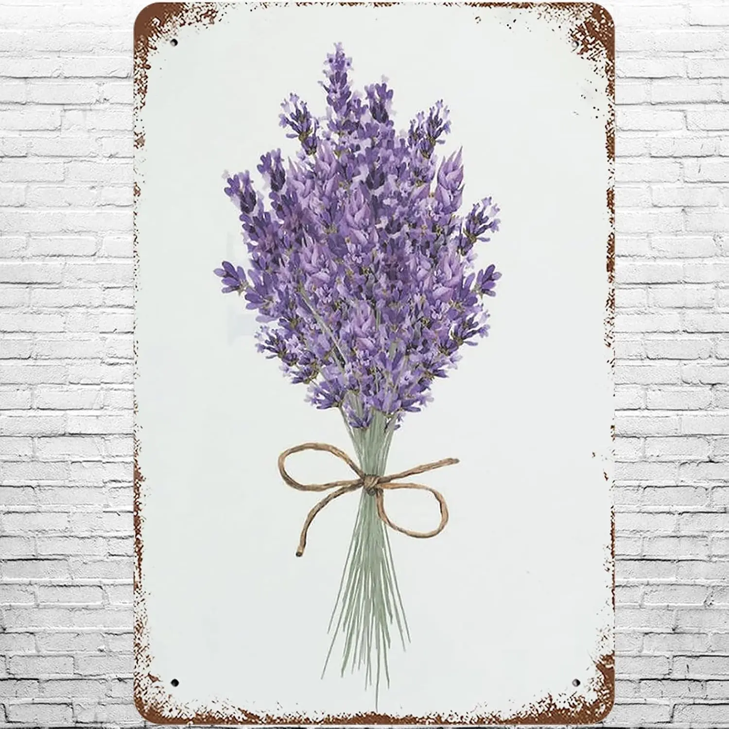 Metallschild Lila Lavendel Blumenstrauß, Retro Wanddekoration Aquarell Mintstrauß Lavendel Botanische Blumenpflanze Blechschilder
