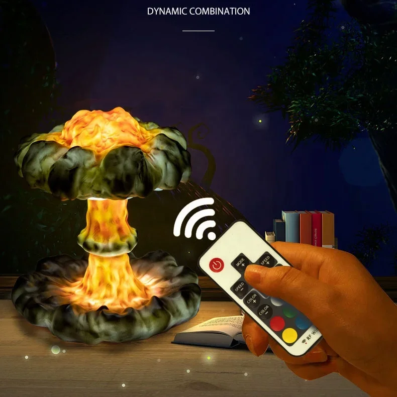 Mushroom Cloud LED Desk Lamp Art Style Lamp 3D Printing Resin Night Stepless Dimmable Table Lamp with Smoking Effect