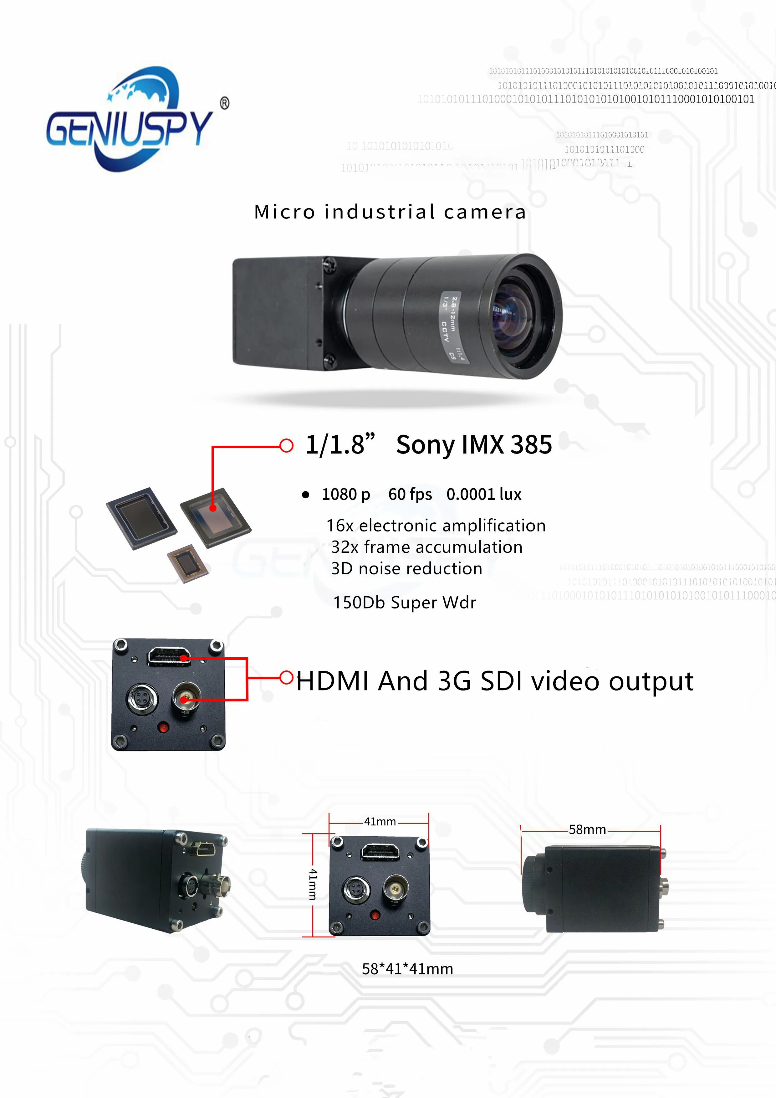 3G SDI 1/1.8 Sony IMX385 0.0001lux WDR CCTV كاميرا صناعية صغيرة EX HD-SDI 1080P 1080i 60fps صندوق SDI Cam HD MI-متوافق