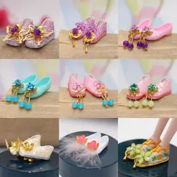 Retro Chinese Style 1/6 Doll Ancient Flat Shoes 30cm Figure Doll Sandals Ancient Princess Flower Shoes Female Doll Accessories