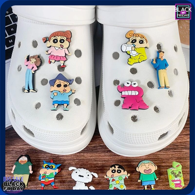 21Pcs Anime Crayon Shin Chan Shoe Charms Cute Detachable Hole Shoe Decorations Cartoon DIY Croc Charms  Fans Wholesale
