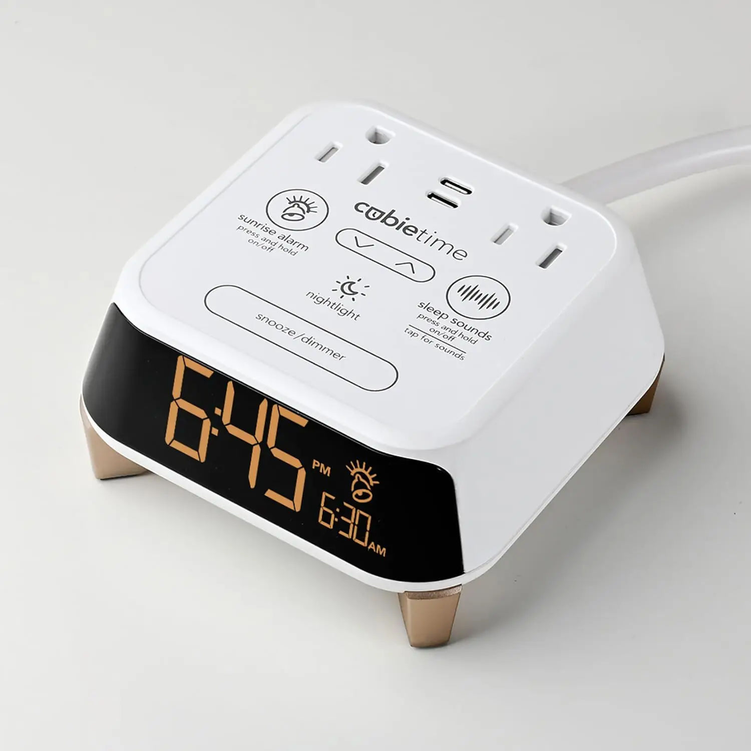 

Zen White Alarm Clock Charger with Sunrise Alarm, White Noise, 2 USB-C Ports & Night Light