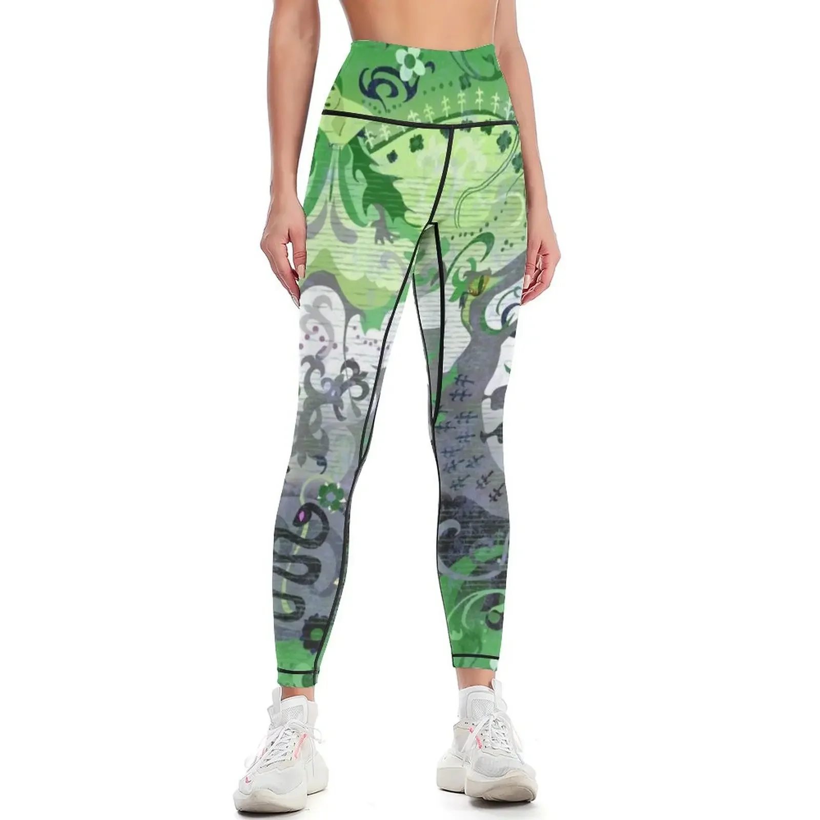 

Aromantic Dragon Damask -- Aromantic Pride Flag Colors Leggings Pants sport Female legging pants sport pants Womens Leggings