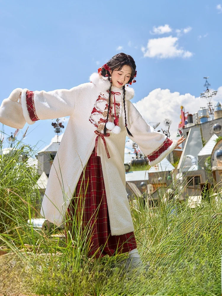 

Thirteen Surplus Head Warmth Winter Outfit Top f Skirt Hanfu Set Red Plum Winter Collection Ladies' Special