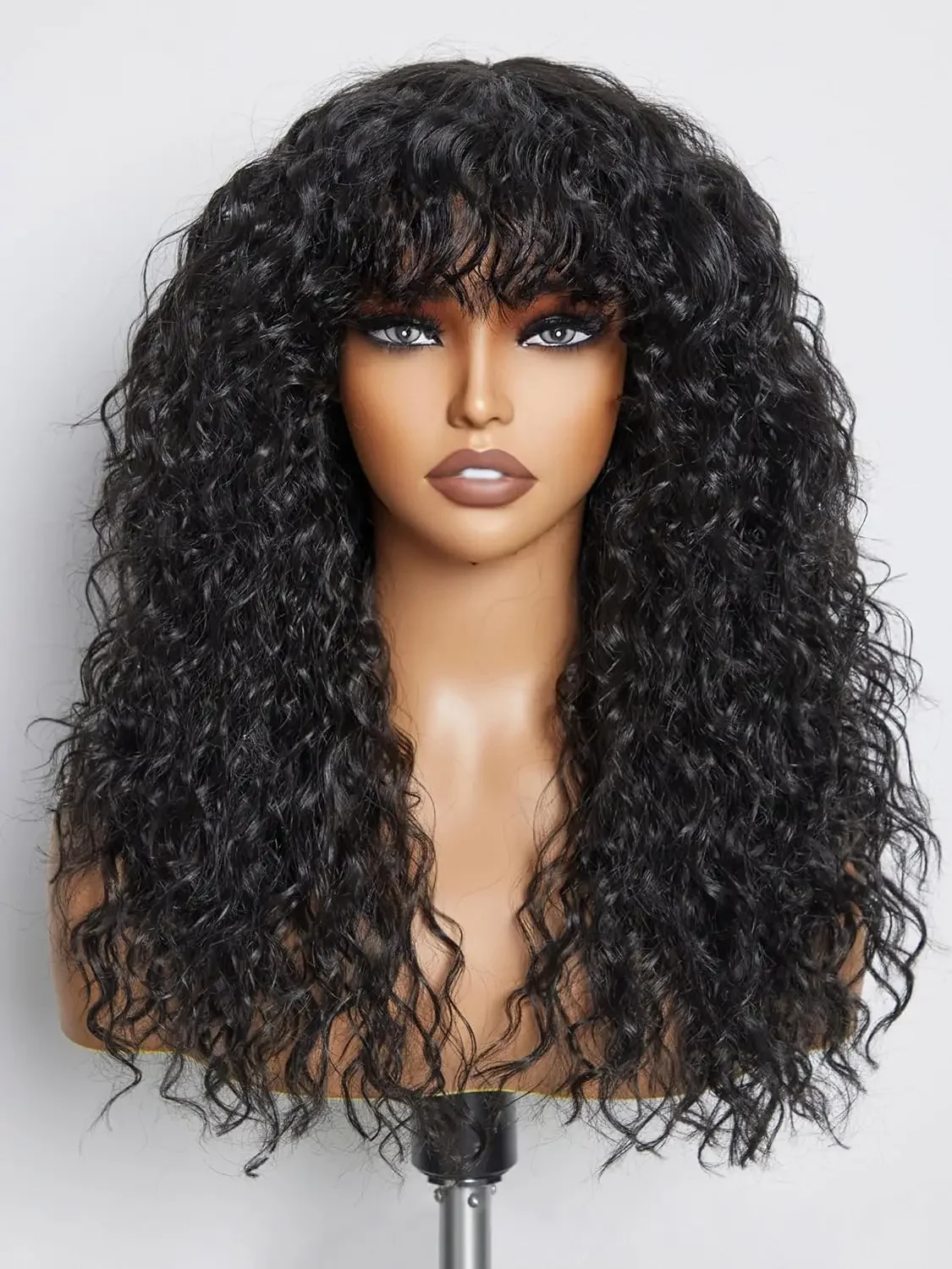 Loose Water Wave Wig With Bangs Curly Human Hair Wigs For Women Brazilian Natural Cheap Full Machine Made Wigs 30 Inch Long Wig image 3