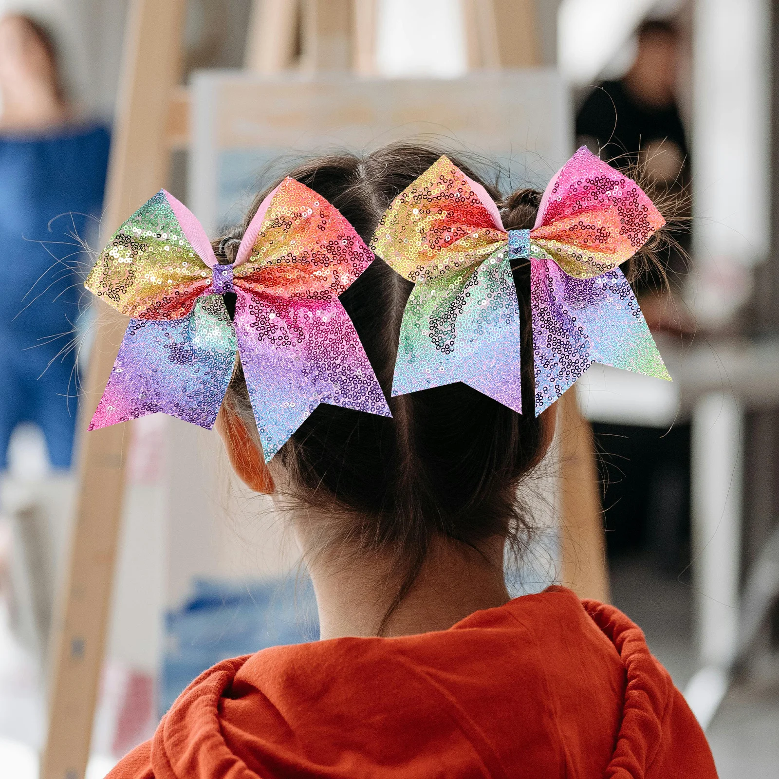 

4Pcs Bow Hair Rope Glitter Hair Bows for Cheerleading Sports Elegant Elastic Ties for Curly Straight Wavy Hairstyles Daily Use