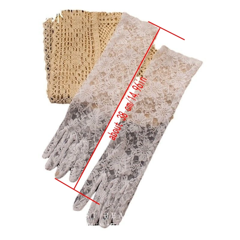 جديد خمر الدانتيل تقليم قفازات الزفاف الفني الأبيض طويل حفل زفاف عشاء التصوير اكسسوارات للعرائس