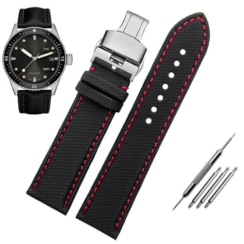 Nylon Canvas Leather Bottom Watchband for Tudor Bi Wan Bay Black Shield Tissot Breitling Seiko Watch Strap 20mm 21mm 22mm 24mm