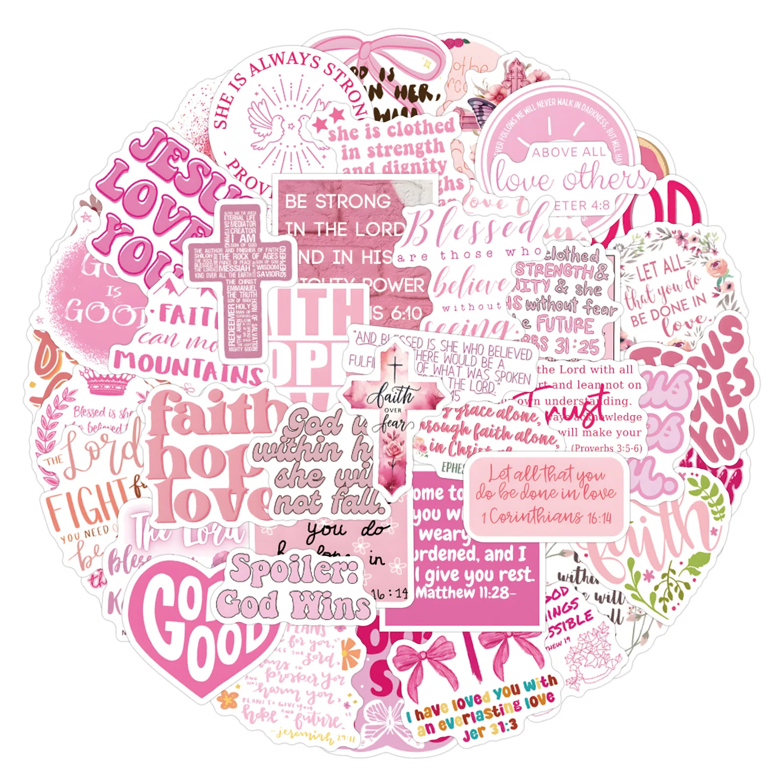 10/55/110PCS Pink Bible Christian Stickers Cartoon Jesus Loves You DIY Water Glass Stationery Box Scrapbook Graffiti Decal