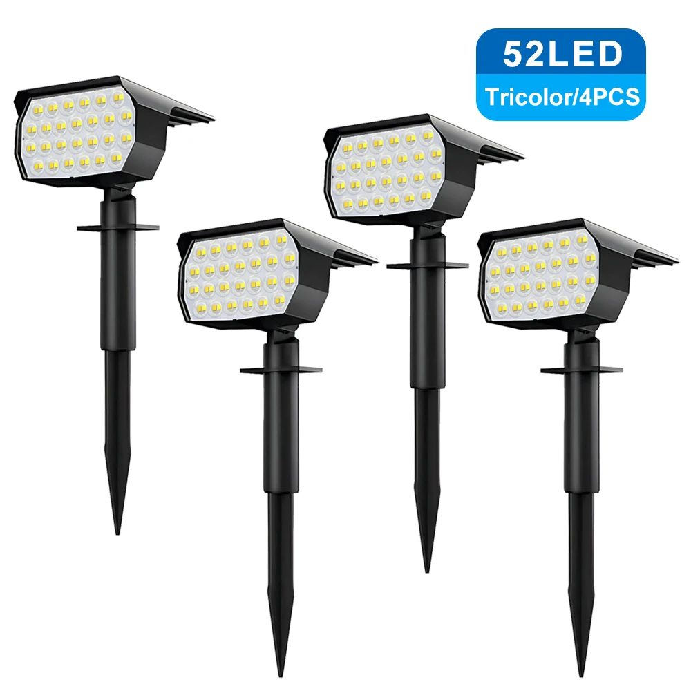 

52 LED Solar Landscape Light Outdoor 50LED IP65 Waterproof Solar Light 3 Color Modes Solar Garden Spotlight for Yard Lawn Walkwa