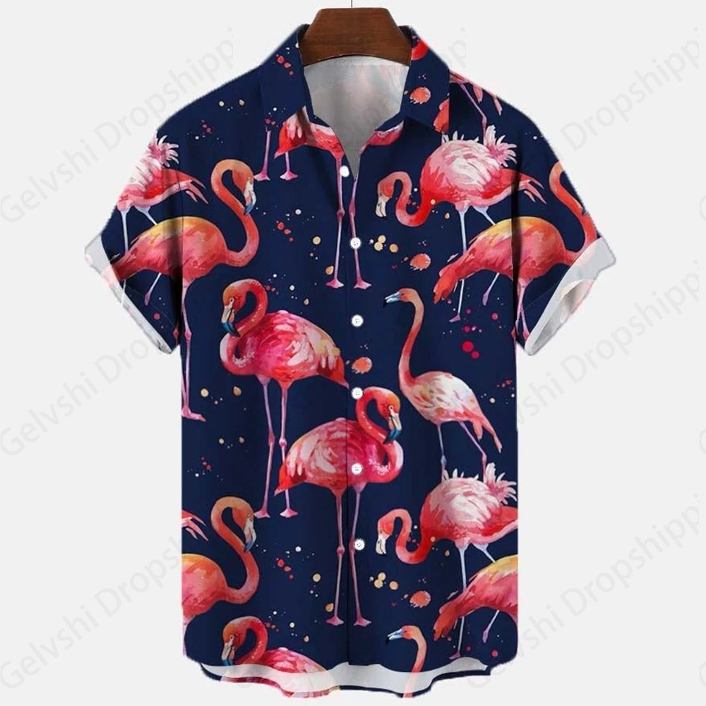 Animal Flamingo 3d Print Hawaiian Shirts Men Women Fashion Plus Size Beach Shirt Casual Streetwear Floral Blouses Lapel Camisas