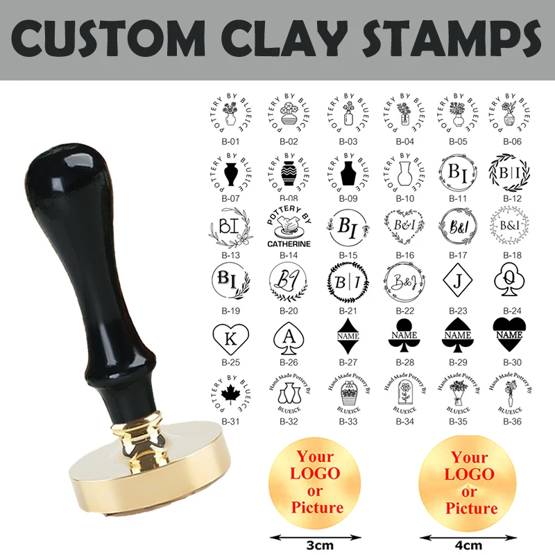 DIY Custom Pottery Stamp for Clay Personalized Logo Design Stamp for Ceramic 3cm/4cm Brass Seal Ice Soap Cookie Creative Pattern